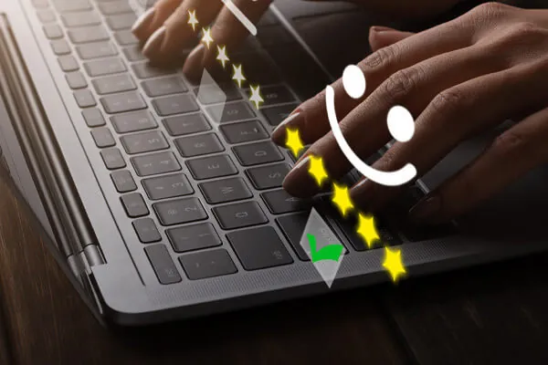 Person writing testimonials on a laptop